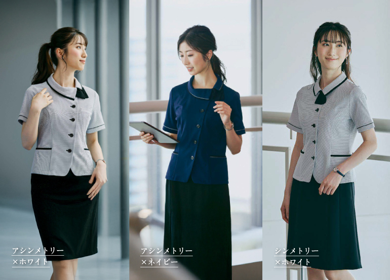 ピエ アイトス 事務服 ニットドットカルゼ コーデ画像