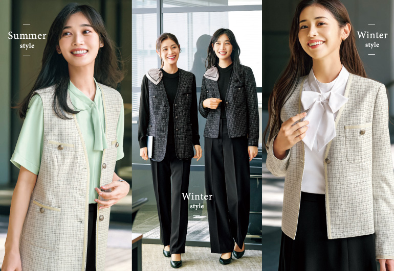 カーシーenjoy事務服ジュエリーツイードコーデ画像
