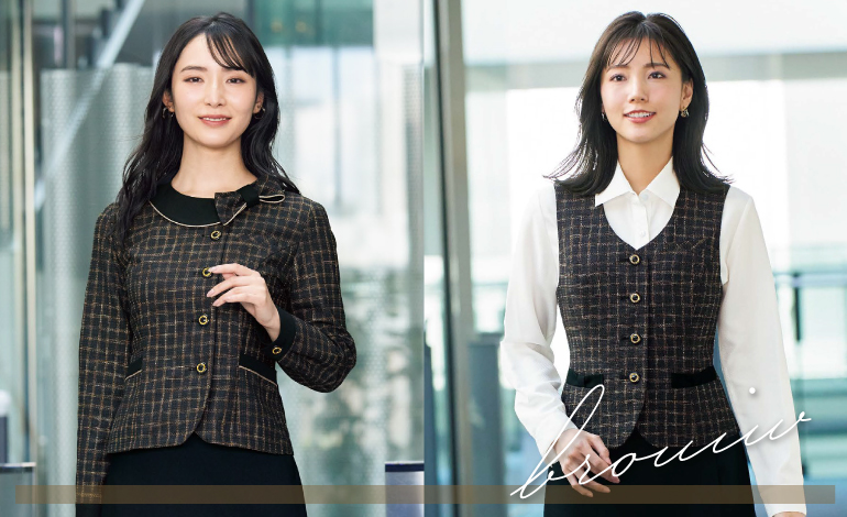 アンジョア enjoie事務服 カスリブロックチェック　コーデ画像