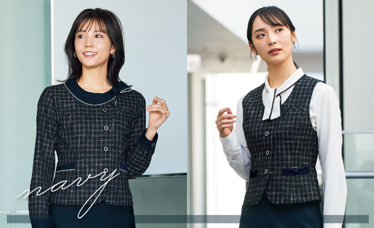 アンジョア enjoie事務服 カスリブロックチェック　コーデ画像