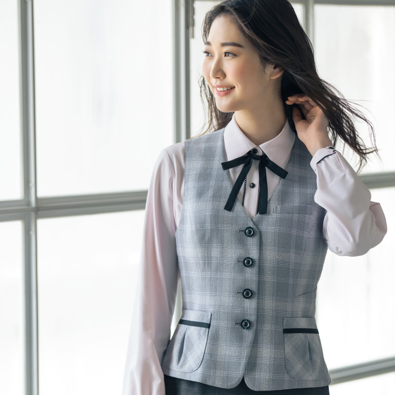 事務服 S-04249 ベスト（シングル・スマホポケット付き） セロリー