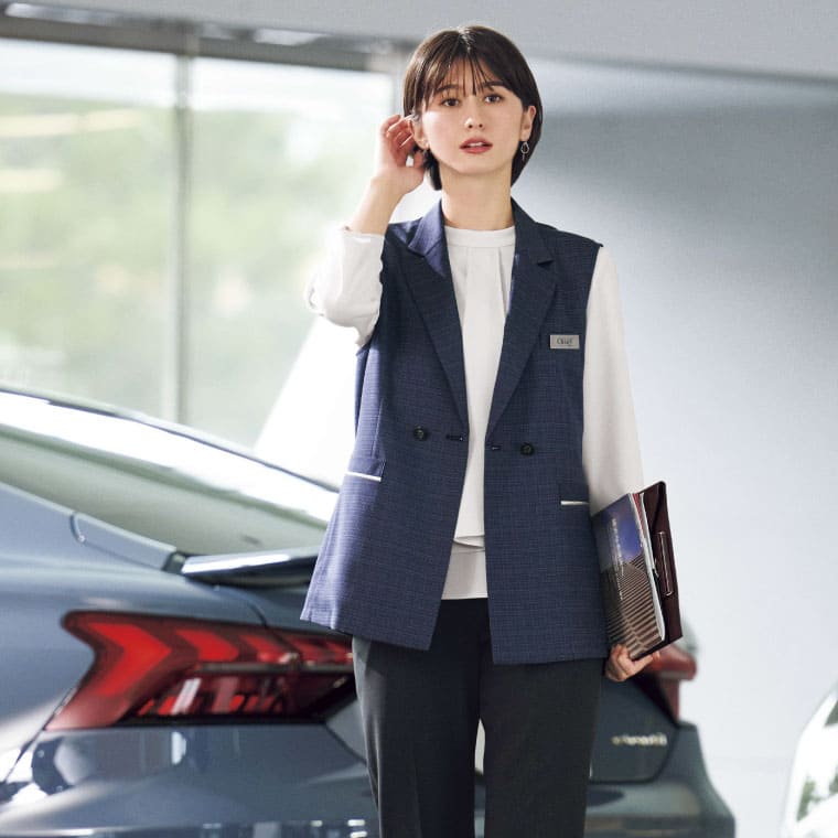 体型カバーに優れた事務服ロングベスト AO5803 ボンマックス
