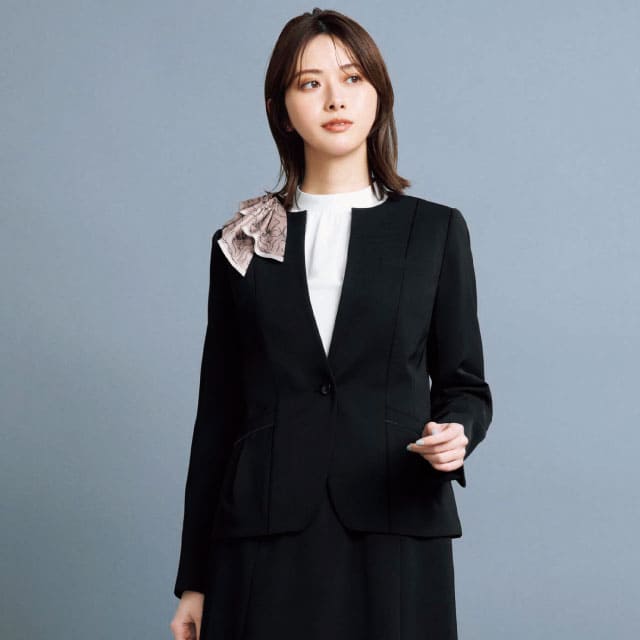 事務服 ノーカラースタイルのジャケット画像6